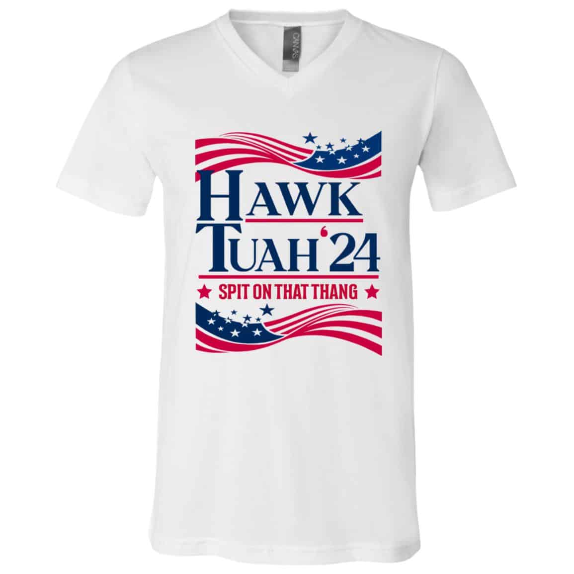 Hawk Tuah 24 T-Shirt, White, V-Neck T-Shirt