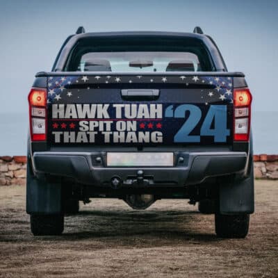 Hawk Tuah 24 Spit On That Thang Funny Political Election Truck Tailgate Decal Sticker Wrap