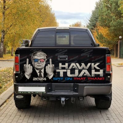 Alternative view of Hawk Tuah 2024 Spit On That Thang Funny Trump Middle Finger Truck Tailgate Decal Sticker Wrap