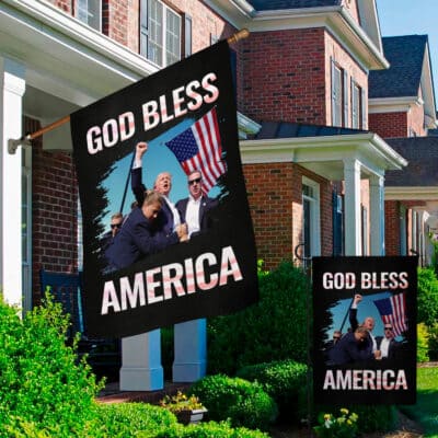 Alternative view of God Bless America Trump 2024 Outdoor House Flag - Support Trump Home Garden Flag
