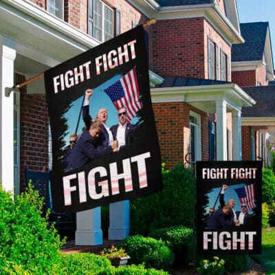 Alternative view of Fight Fight Fight Trump 2024 Outdoor House Flag - Support Trump Home Garden Flag