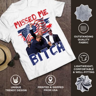 Alternative view of Missed Me Bitch Funny Trump 2024 T-Shirt - Support Trump V-Neck Shirt