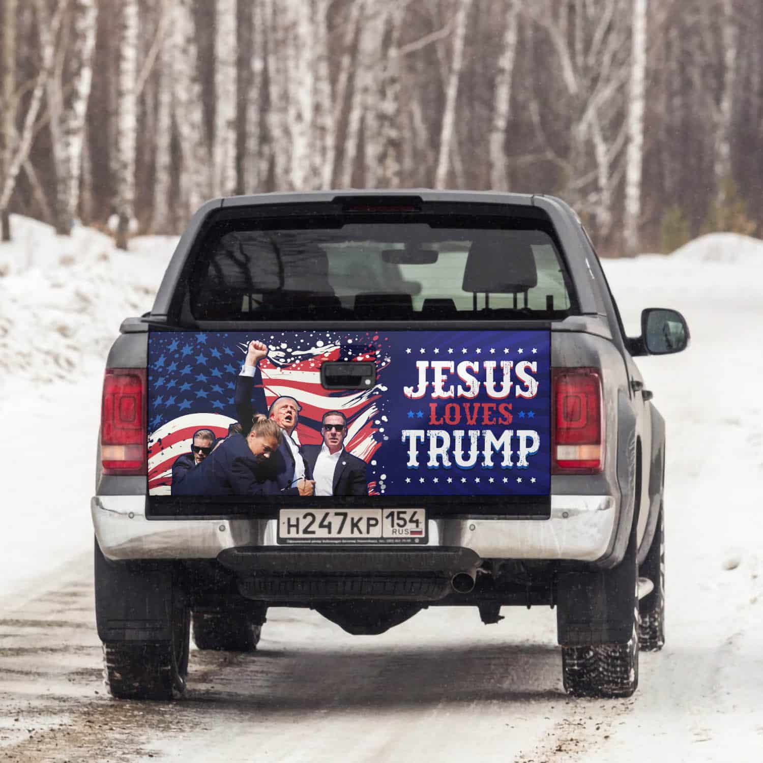 3VT. Jesus Loves Trump tailgate mk3