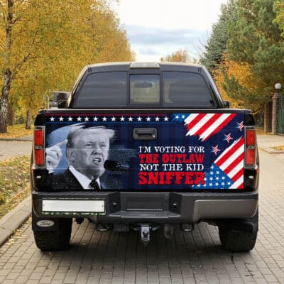 Alternative view of I'm Voting For The Outlaw Not The Kid Sniffer Trump 2024 Truck Tailgate Decal Sticker Wrap
