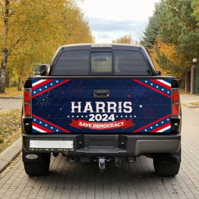 Alternative view of Kamala Harris 2024 Save Democracy Truck Tailgate Decal Sticker Wrap - Vinyl Graphic Decal Bumper Sticker