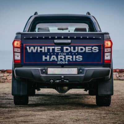 Alternative view of White Dudes for Harris 2024 Truck Tailgate Decal Sticker Wrap - Voting Kamala Political Vinyl Graphic Decal Bumper Sticker