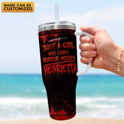 Alternative view of Personalized Just A Girl Who Loves Horror Movies Insulated Tumbler Cup With Handle and Straw