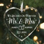 Personalized Wedding Mr and Mrs Gifts Glass Ornament - Wedding Gifts for Couples - 1st First Christmas Married Ornament 2024