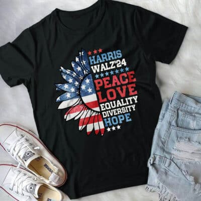 Alternative view of Harris Walz 24 Peace Love Equality Diversity Hope T-Shirt - Support Kamala Harris V-Neck Shirt