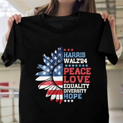 Harris Walz 24 Peace Love Equality Diversity Hope T-Shirt - Support Kamala Harris V-Neck Shirt