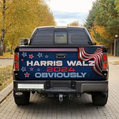 Alternative view of Harris Walz 2024 Obviously Truck Tailgate Decal Sticker Wrap - Support Kamala Harris Vinyl Graphic Decal Bumper Sticker
