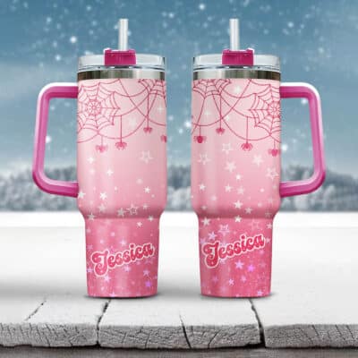 Personalized Halloween Spider Tumbler 40oz with Handle Lid and Straw - Custom Name Halloween Gifts for Women Men