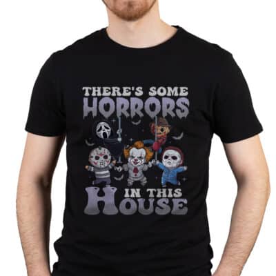 Alternative view of There's Some Horrors In This House Funny Horror Characters Halloween T-Shirt