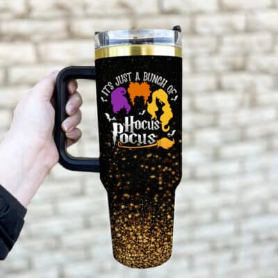 Alternative view of Personalized It's Just a Bunch Of Hocus Pocus Funny Halloween Insulated Tumbler Cup With Handle and Straw