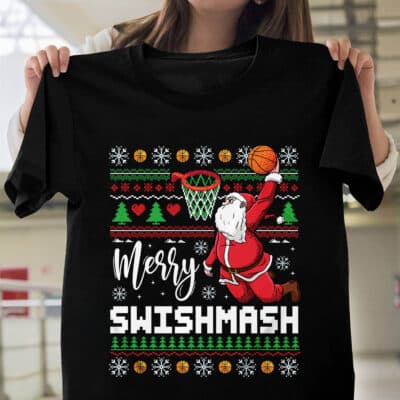 Merry Swishmas Funny Santa Basketball Ugly Christmas T-Shirt