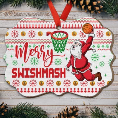 Alternative view of Merry Swishmas Funny Santa Basketball Ugly Christmas Decorative Medallion Christmas Ornament Keepsake