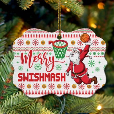 Merry Swishmas Funny Santa Basketball Ugly Christmas Decorative Medallion Christmas Ornament Keepsake