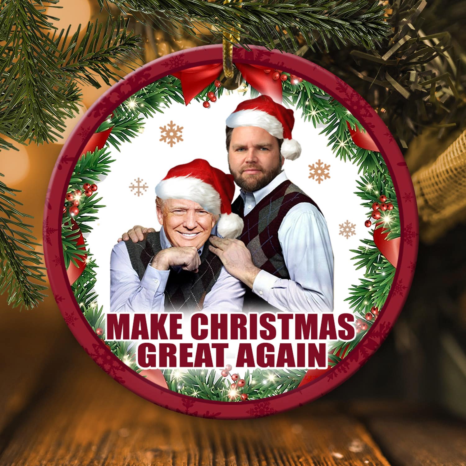 1VT. Trump Vance Christmas Great Again ornament mk1