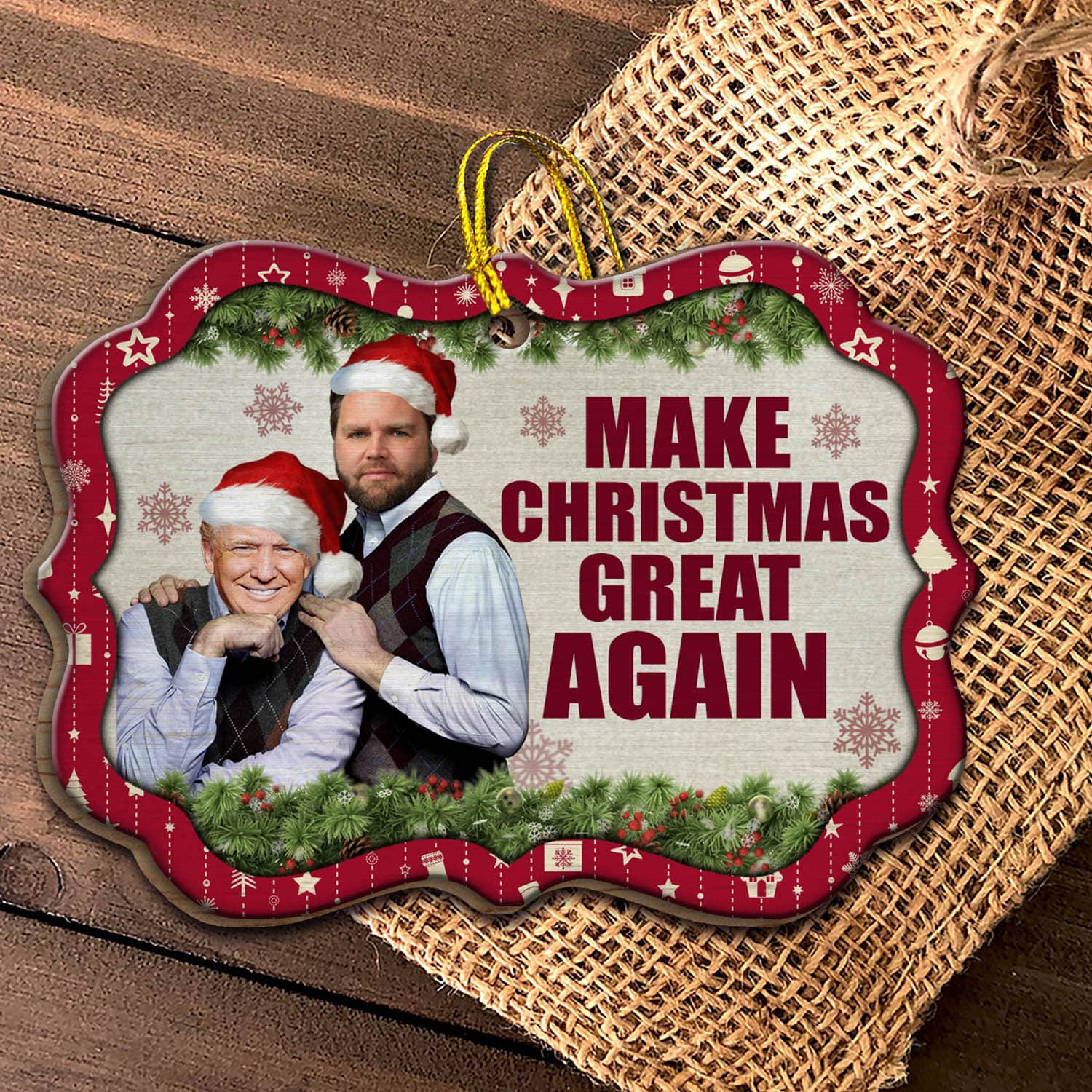 1VT. Trump Vance Christmas Great Again wood mk2