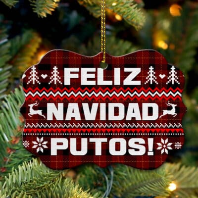 Alternative view of Feliz Navidad Putos Funny Ugly Christmas Decorative Medallion Christmas Ornament Keepsake