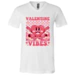 Retro Valentine's Day Heart Valentine Vibes T-Shirt, White, V-Neck T-Shirt