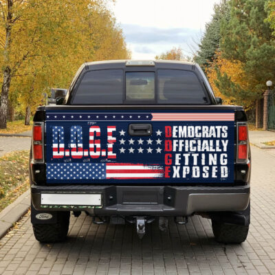 Alternative view of D.O.G.E Democrats Officially Getting Exposed US Flag Patriotic Political Truck Tailgate Decal Sticker Wrap