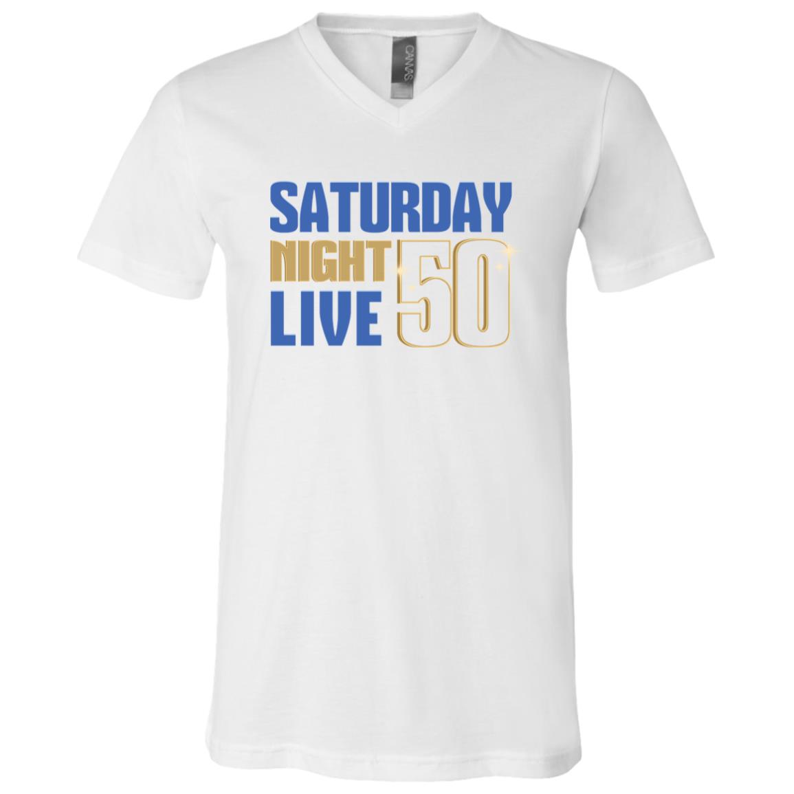 SNL Saturday Night Live 50 T-Shirt - SNL 50 V-Neck Shirt, White, V-Neck T-Shirt