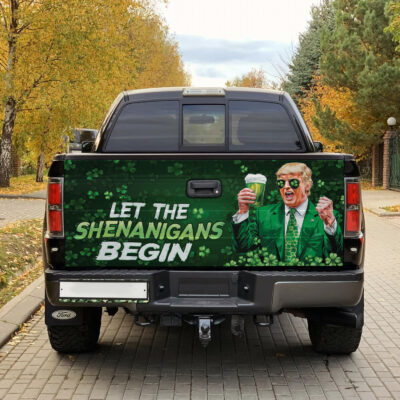 Alternative view of Let The Shenanigans Begin Funny Trump St Patrick's Day Truck Tailgate Decal Sticker Wrap