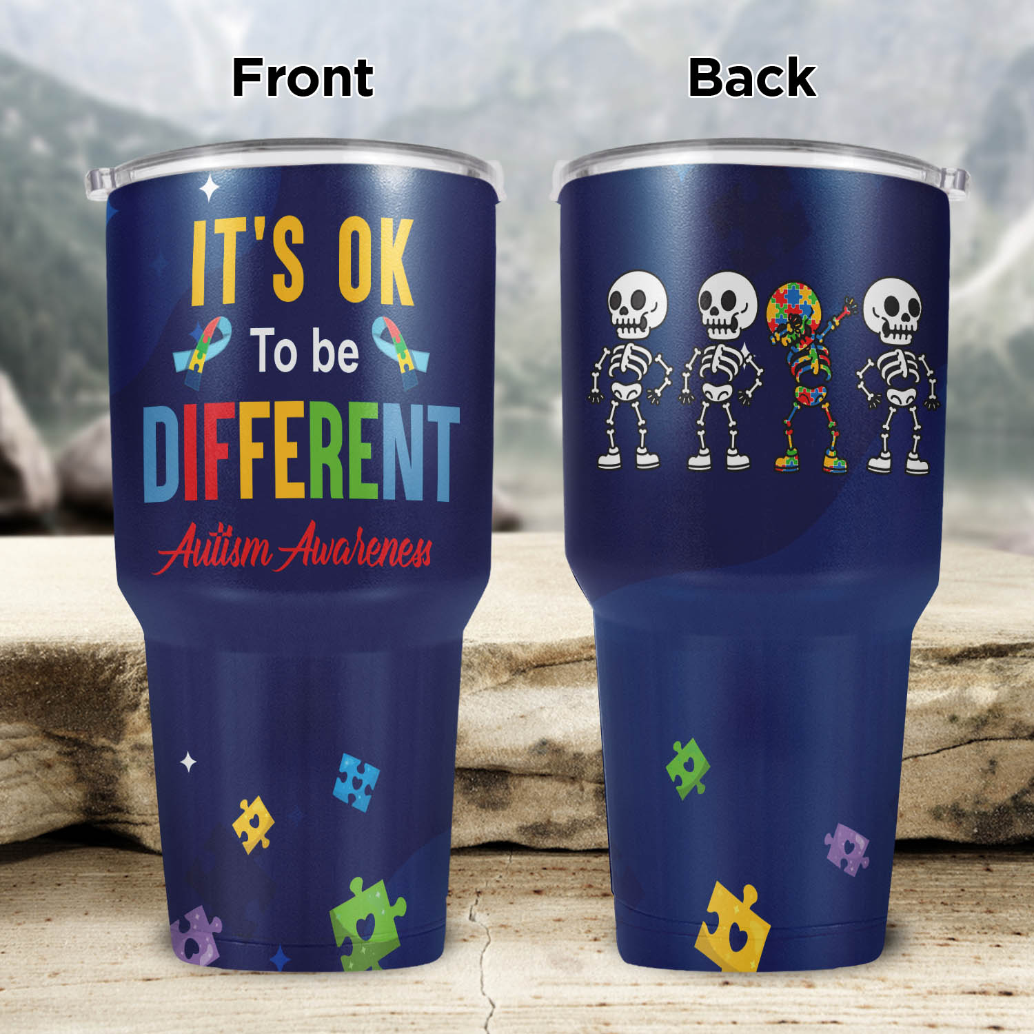 Mockup Main Feature Image 30OZ Curved Tumbler 3VT. Autism Skeleton Be Different