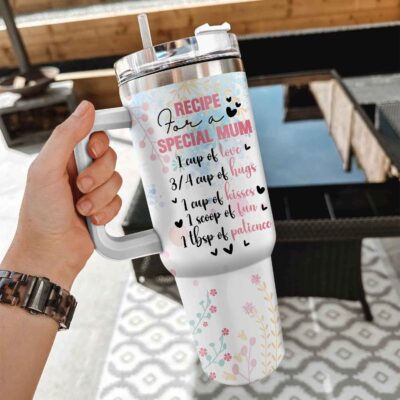 Alternative view of Recipe For A Special Mom 1 Cup Of Love 3/4 Cup Of Hugs Insulated Tumbler Cup With Handle and Straw