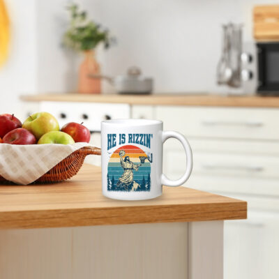 Alternative view of He Is Rizzin Funny Jesus Basketball Vintage Retro Religious Ceramic Coffee Mug - Beer Stein - Water Bottle