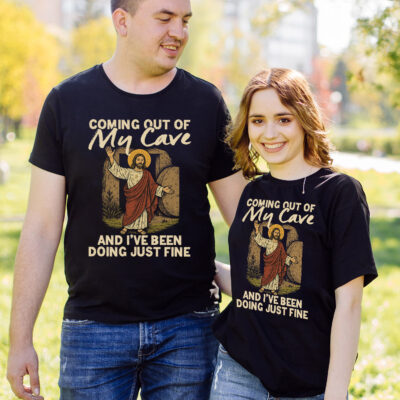 Alternative view of Coming Out Of My Cave And I've Been Doing Just Fine Funny Jesus Easter Christian Religious T-Shirt