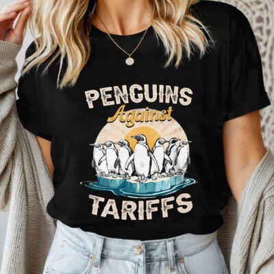 Penguins Against Tariffs Funny Political Vintage Retro T-Shirt