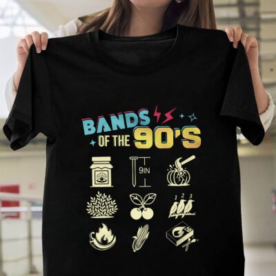 Alternative view of Bands of The 90s Popular Music Rock Funny 90's Retro T-Shirt - N-Neck Shirt