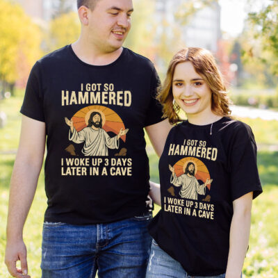 Alternative view of I Got So Hammered I Woke Up 3 Days Later In A Cave Funny Jesus T-Shirt