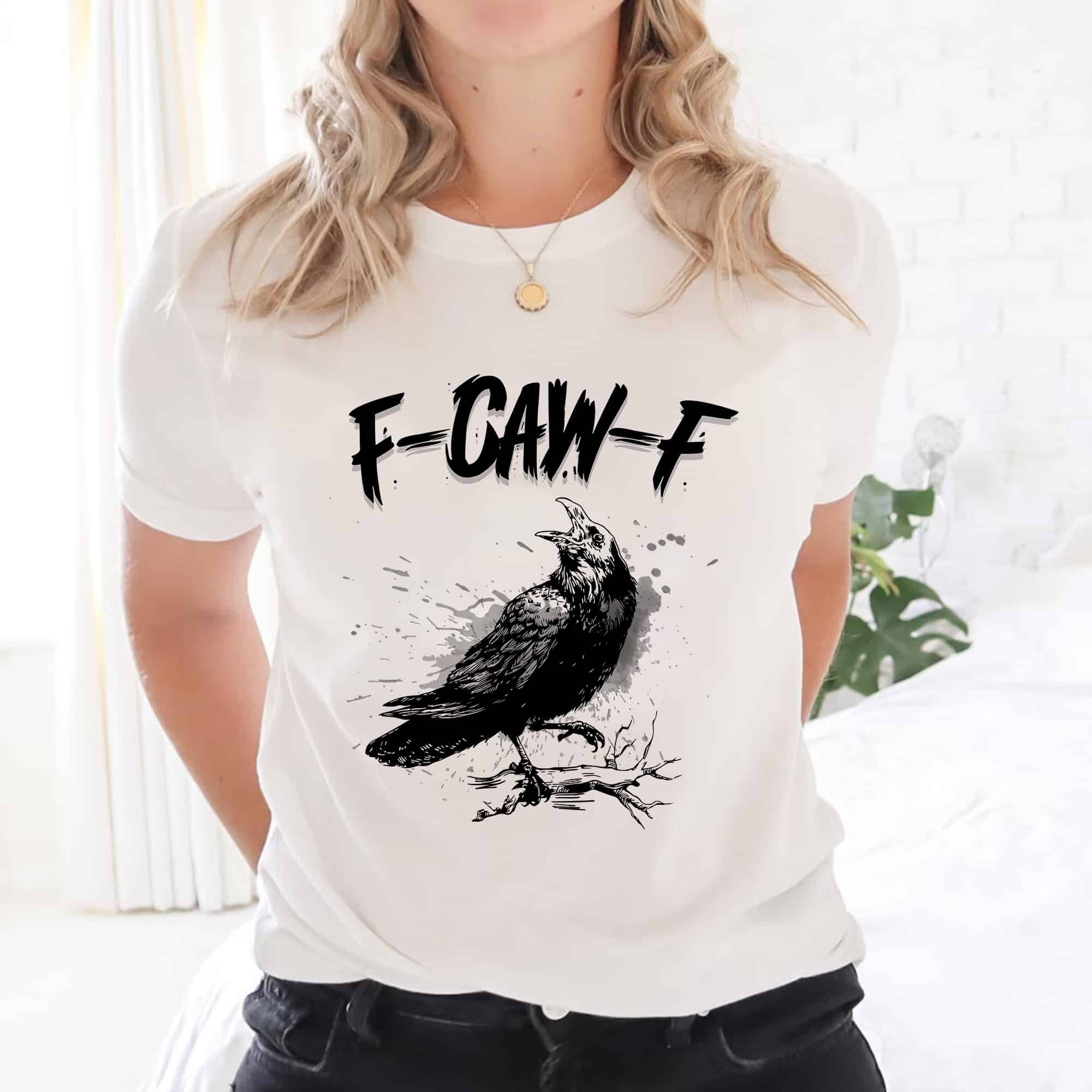 Funny Crow Shirt – F-caw-f Graphic V-Neck T-Shirt, Casual Black Bird Humor Tee