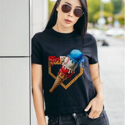 Baseball Ice Cream Funny 4th Of July T-Shirt - V-Neck - Shirt For Kids - Baseball Lover Gifts
