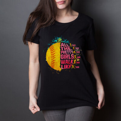 Alternative view of All The Pretty Girls Walk Like This Softball Player T-Shirt - V-Neck Shirt - Softball Gifts For Women
