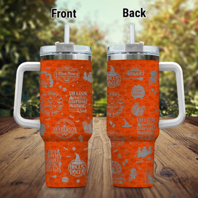 Alternative view of Orange Hocus Pocus Tumbler with Handle 40oz Gold Silver Engraving Stainless Steel - Halloween Gifts for Movie Lovers, Sanderson Sister Gifts