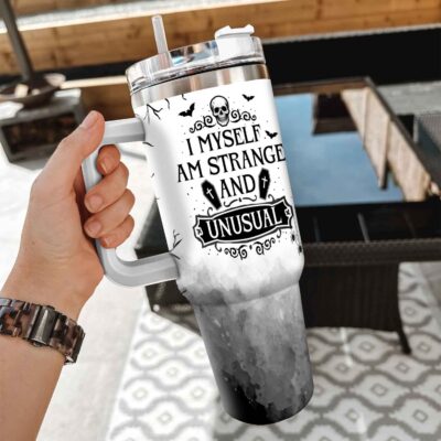 I Myself Am Strange And Unusual Funny Halloween Insulated Tumbler Cup With Handle and Straw