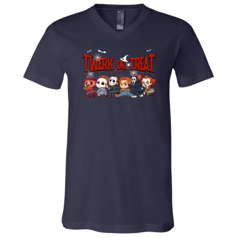 Twerk or Treat Funny Halloween Horror Character T-Shirt - V-neck Shirt, Navy, V-Neck T-Shirt
