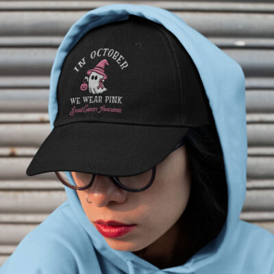 Alternative view of In October We Wear Pink Cute Boo Ghost Halloween Breast Cancer Awareness Embroidered Twill Hat Adjustable Cap
