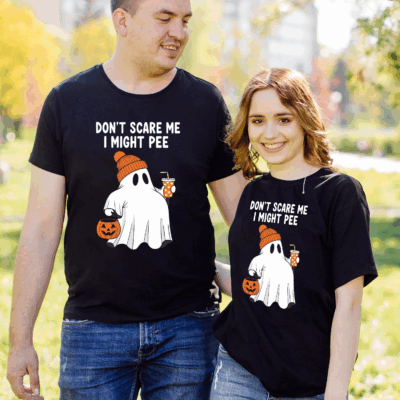 Alternative view of Don't Scare Me I Might Pee Halloween Boo Funny Pregnant Ghost T-Shirt - V-Neck Shirt