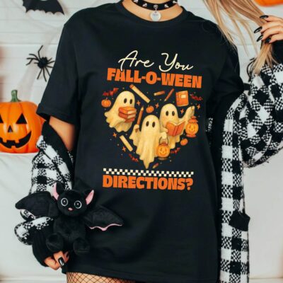 Alternative view of Are You Fall O Ween Directions Funny Teacher Boo Ghosts Spooky Halloween Pumpkin T-Shirt - V-Neck