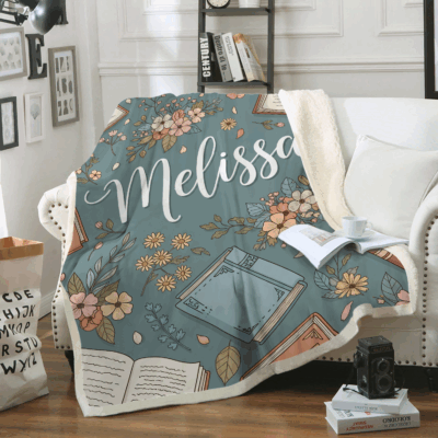 Alternative view of Personalized Custom Name Reading Floral Book Lovers Fleece Blanket - Reading Nook Gift