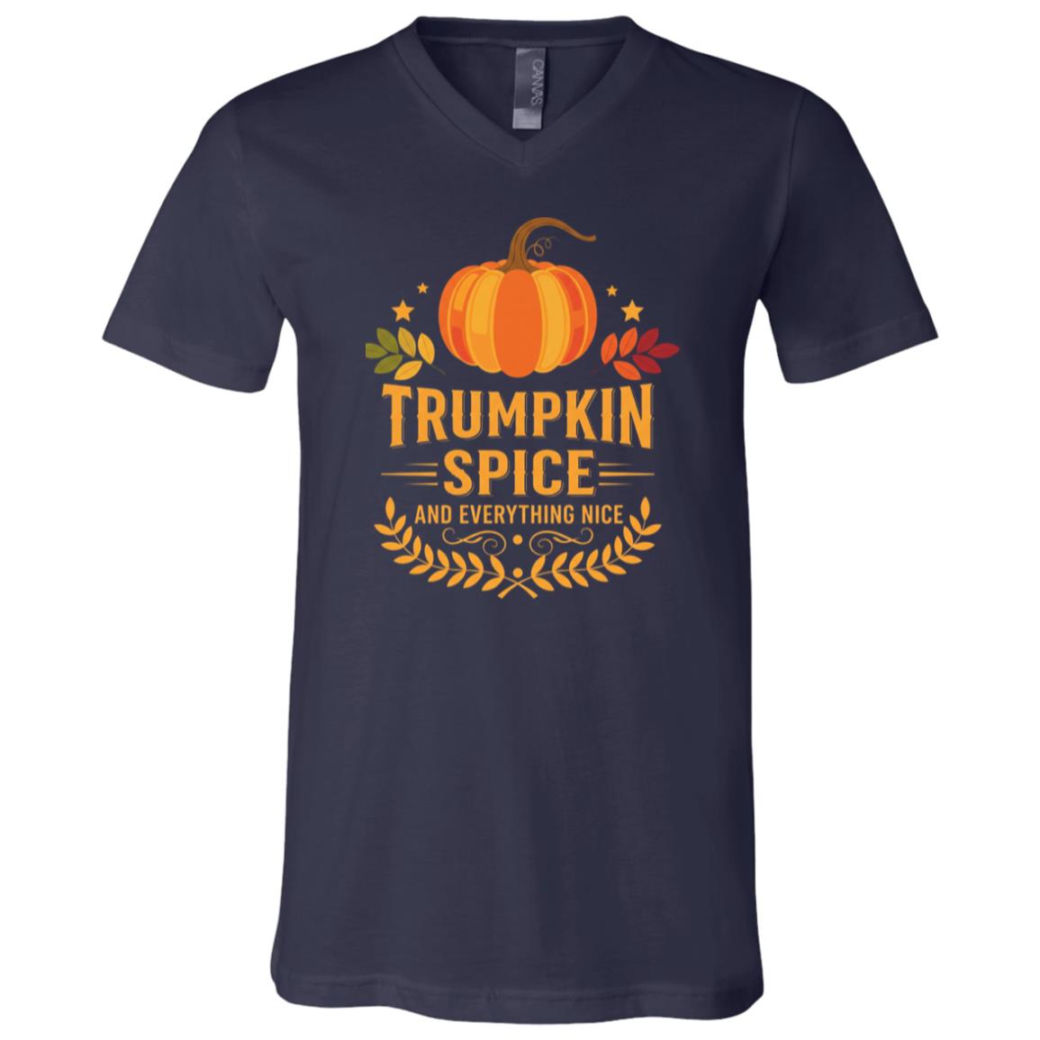 Trumpkin Spice Autumn Halloween T-Shirt - V-Neck Shirt, Navy, V-Neck T-Shirt
