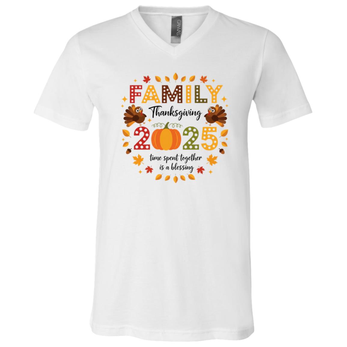 Family Thanksgiving 2025 Thanksgiving Crew Turkey Matching T-Shirt, White, V-Neck T-Shirt