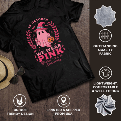 Alternative view of in October We Wear Pink Breast Cancer Women Halloween T-Shirt - V-Neck Shirt