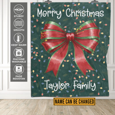 Alternative view of Personalized Family Christmas Fleece Blanket - Christmas Coquette Blanket - Family Name Gift, Kids Mom Christmas Gift
