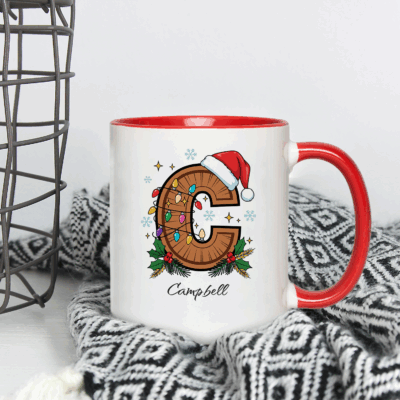 Alternative view of Personalized Christmas Mug Custom Name Mug - Personalized Hot Chocolate Mug - Monogram Mug Christmas Coffee Cup